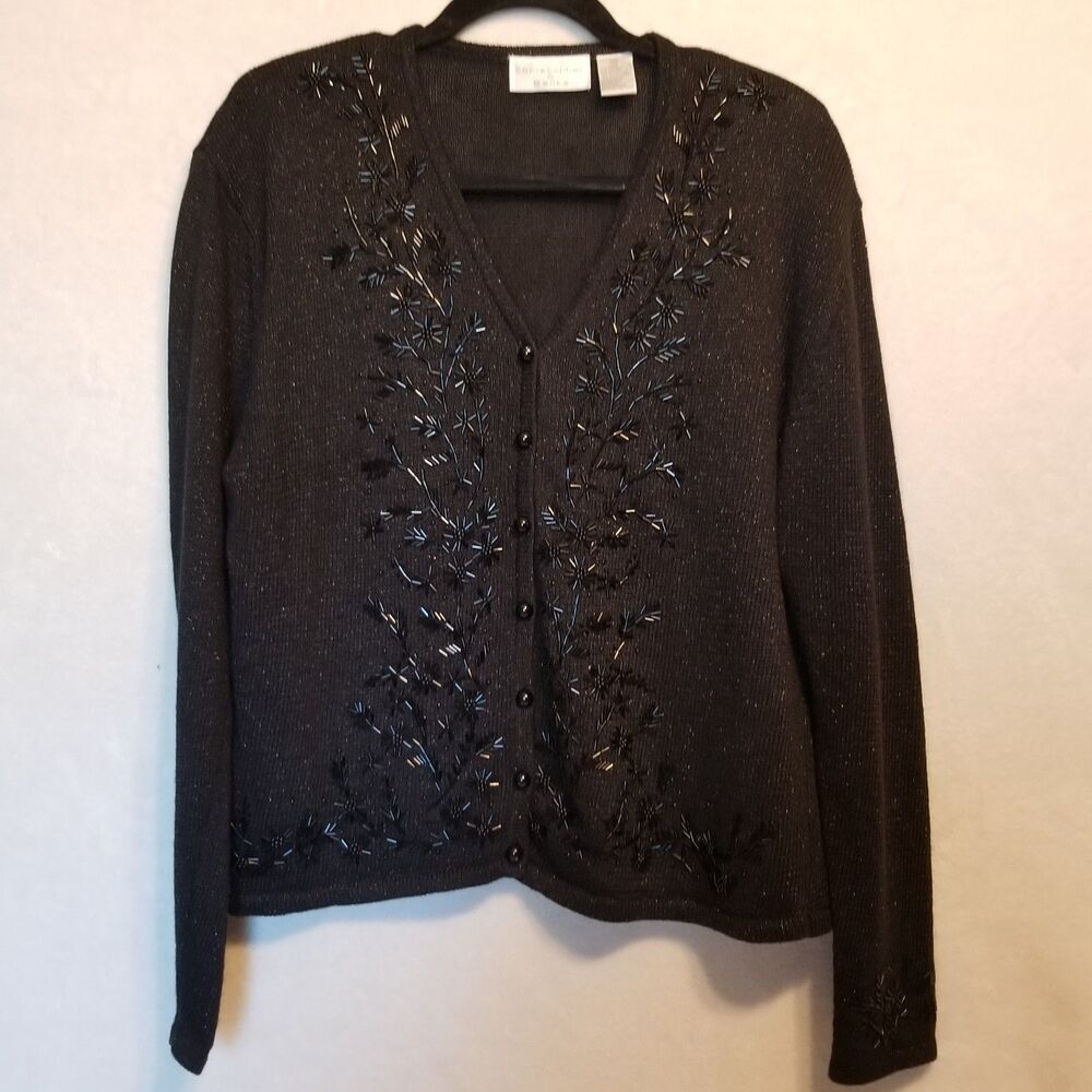 Christopher Banks M Cardigan Sweater Beaded Floral Sparkle Whimsigoth Holiday